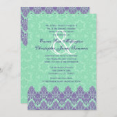 Lila und tadelloser grüner Spitze-Damast, der V12 Einladung (Vorne/Hinten)