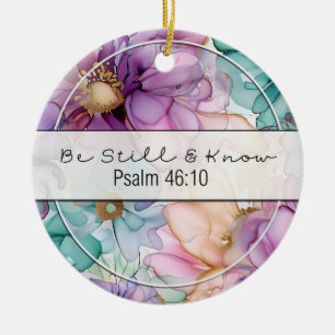 Lila und Türkis Aquarellblumen Sei still Keramik Ornament