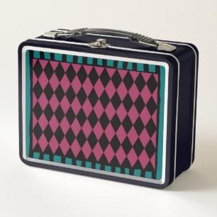 Lila und Türkis Diamant Metall-Lunchbox Metall Brotdose