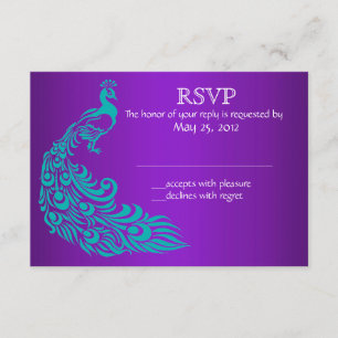 Lila und Türkis Pfau RSVP Einladungen