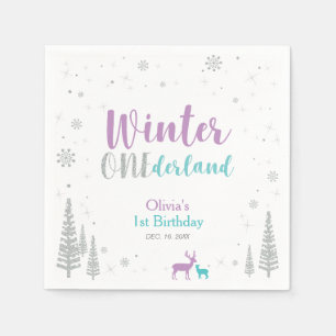 Lila und Türkis Winter Onederland 1. Geburtstagsfe Serviette