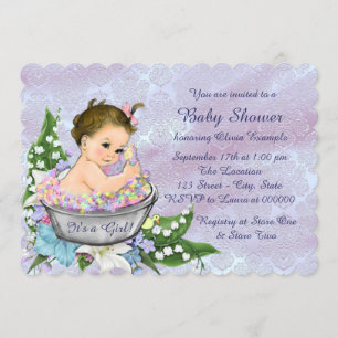 Lila und Türkisblaue Babyparty-Babybad Einladung