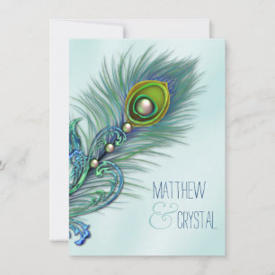 Lila und Türkisblaue Pfau-Hochzeit Einladung