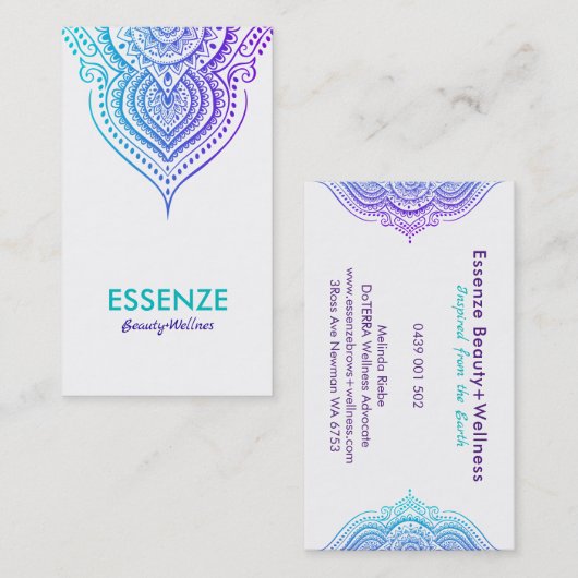 Lila und türkisfarben auf weißer Paisley-Lace Visitenkarte (Vorne/Hinten)