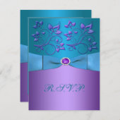 Lila und türkisfarbene florale Replik-Karte RSVP Karte (Vorne/Hinten)