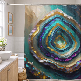 Lila und türkisfarbene Geode Gold Duschvorhang