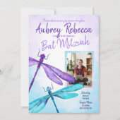 Lila und türkisfarbene Libelle Bat Mitzvah Einladung (Vorderseite)