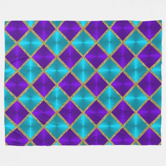 Lila und türkisfarbene Metallic Looking Plätze Gol Fleecedecke (Vorderseite (Horizontal))