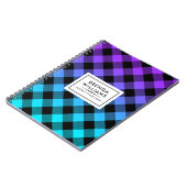 Lila und türkisfarbene Orange mit kariertem Schwar Notizblock (Linke Seite)