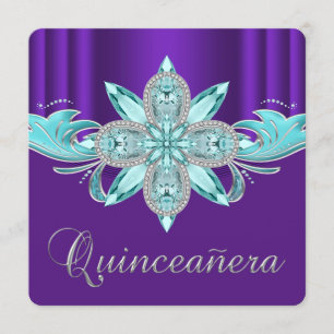 Lila und Türkisfarbene Quinceanera Einladung