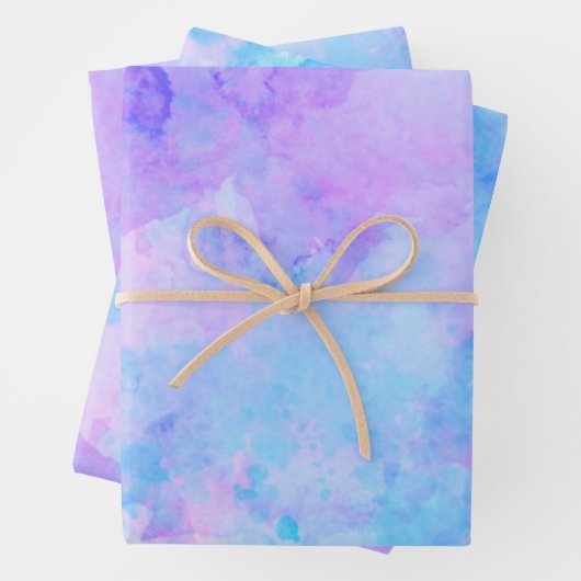 Lila und türkisfarbene Wasserfarben Geschenkpapier Set (Beispiel)