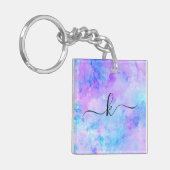 Lila und türkisfarbene Wasserfarben Schlüsselanhänger (Vorderseite links)