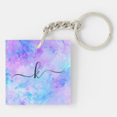 Lila und türkisfarbene Wasserfarben Schlüsselanhänger (Rückseite)