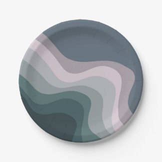 Lila und türkisfarbene Wellen im Retrostil Pappteller