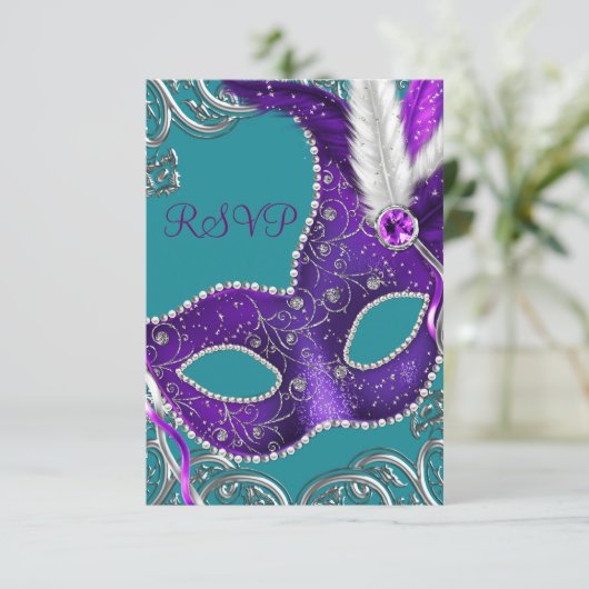 Lila und türkisfarbenes Party UAWG RSVP Karte (Stehend Vorderseite)