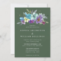 Lila und Türkisgrüne Florale Hochzeitseinladungen
