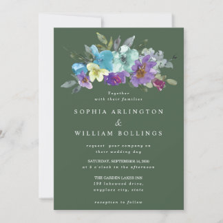 Lila und Türkisgrüne Florale Hochzeitseinladungen Einladung