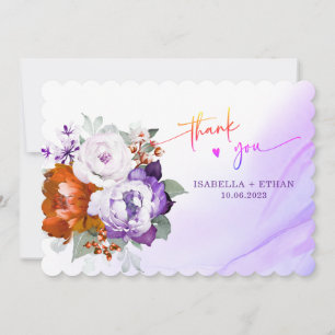 Lila und verbrannt-orange Hochzeit Danke-Karte Einladung