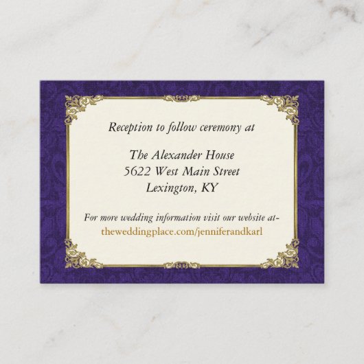 Lila und Vintage Gold-Hochzeitkarte Begleitkarte (Vorderseite)