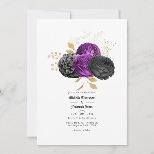 Lila und Vintage gotische Blumenhochzeit Einladung (Vorderseite)