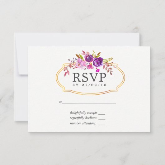 Lila und violette Blumenhochzeit RSVP Karte (Vorderseite)