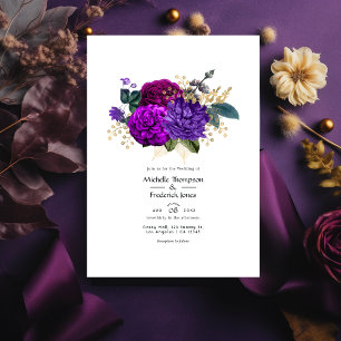 Lila und violette florale Hochzeit Einladung