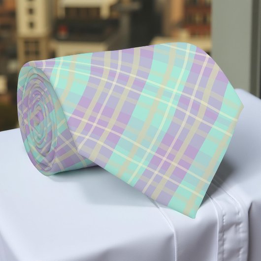 Lila und violette Pastell Kariertes Tartan Muster Krawatte