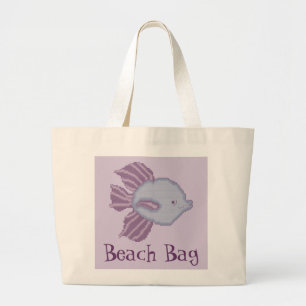 Lila und violette tropische Fisch-Strand-Tasche Jumbo Stoffbeutel