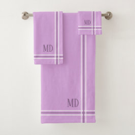 Lila und weiß gestreifte, benutzerdefinierte Initi Badhandtuch Set