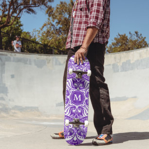 Lila und weiß Mandala - Monogramm Skateboard