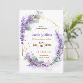 Lila und weiß mit Lavender Wreath Wedding Invi Einladung (Stehend Vorderseite)