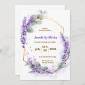 Lila und weiß mit Lavender Wreath Wedding Invi Einladung (Vorne/Hinten)