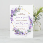 Lila und weiß mit Lavender Wreath Wedding Invi Einladung (Stehend Vorderseite)