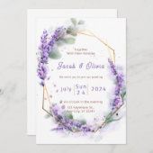 Lila und weiß mit Lavender Wreath Wedding Invi Einladung (Vorne/Hinten)
