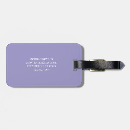 Lila und weiß | Modernes Monogramm Gepäckanhänger (Rückseite horizontal)