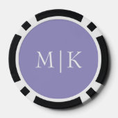 Lila und Weiß | Modernes Monogramm Pokerchips (Rückseite)