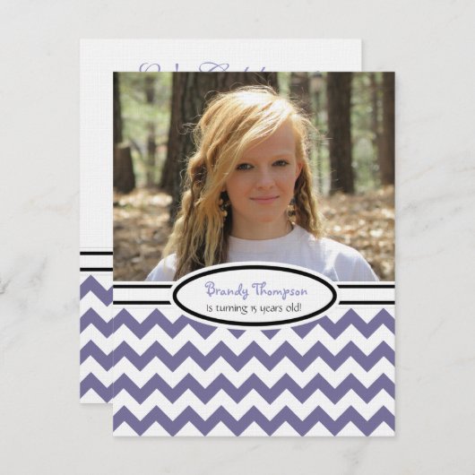 Lila und weiß Zickzack: Bild:Party Einladung (Vorne/Hinten)