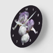 Lila und weiße Bartirisblüten Runde Wanduhr (Winkel)