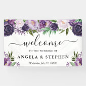 Lila und weiße Blume Hochzeitsempfang Banner (Horizontal)