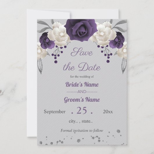 lila und weiße Blume Save the Date grau Einladung (Vorderseite)