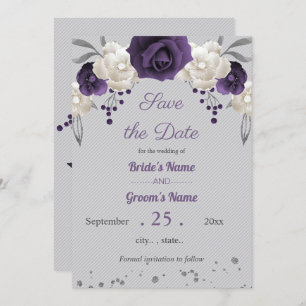 lila und weiße Blume Save the Date grau Einladung