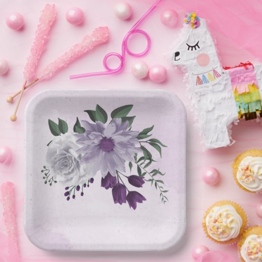 lila und weiße Blumen Pappteller (Party)