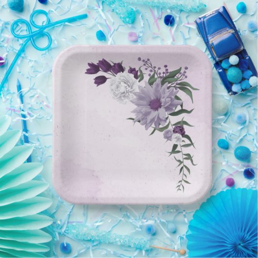 lila und weiße Blumen Pappteller (Party)