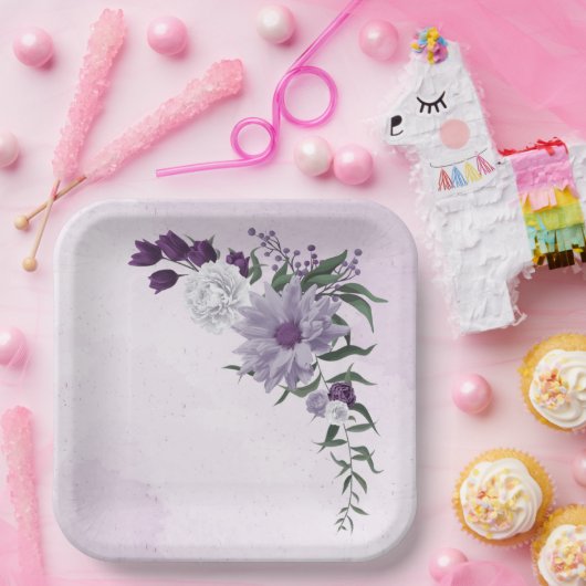 lila und weiße Blumen Pappteller (Party)