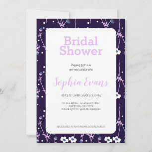Lila und weiße Blumengrenze Weiße Bridal Shower Einladung