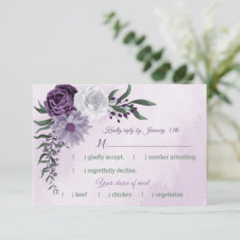 lila und weiße Blumensorten RSVP Karte