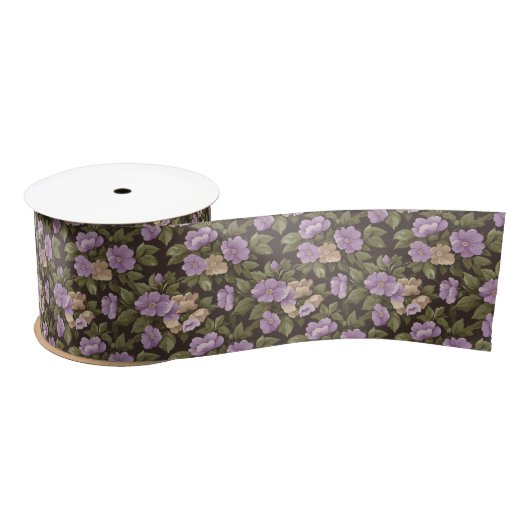 Lila und weiße Blüte in Schwarz Satinband (Spule)