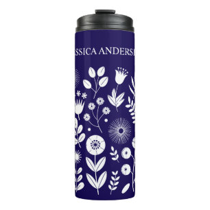 Lila und weiße Boho-Wildblume Thermosbecher