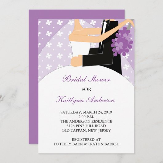Lila und weiße Brautdusche Einladung (Vorne/Hinten)