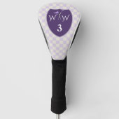 Lila und weiße Creme-Karo mit Initialen und Anzahl Golf Headcover (Vorderseite)